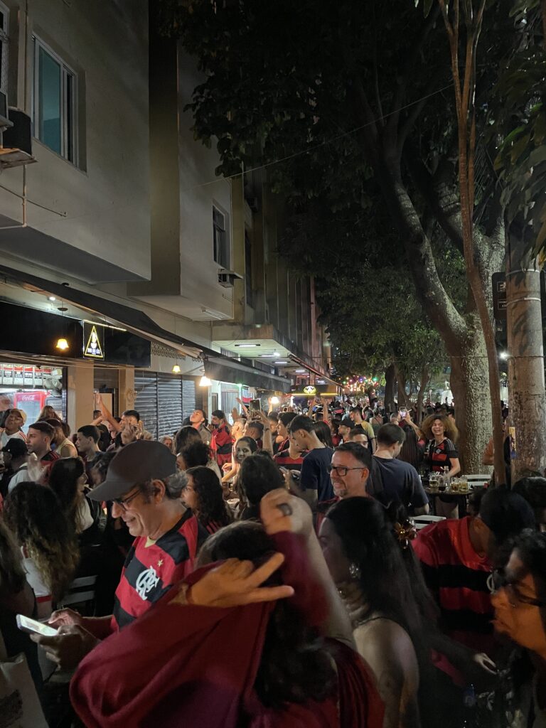 Watching the football from a local bar in Botafogo