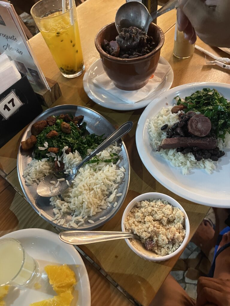 A delicious feijoada, a typical Brazilian dish made of various cuts of pork meat and black beans