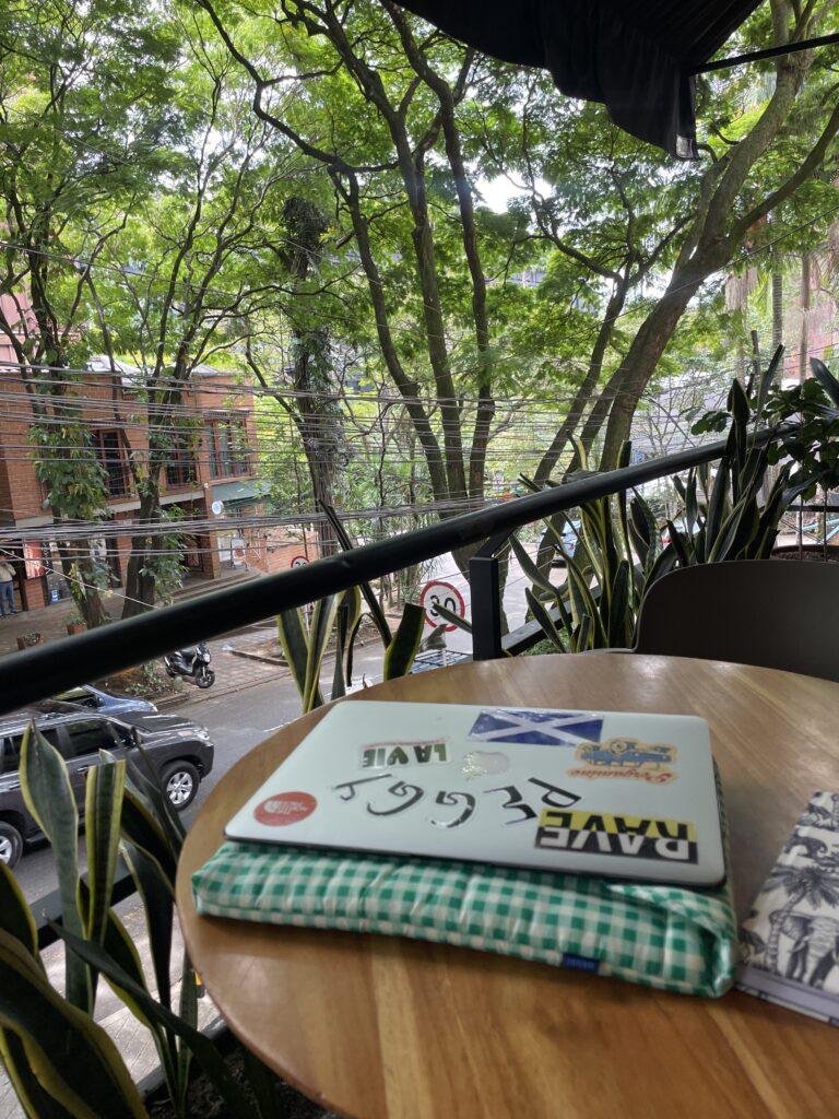 balcony of pergamino coffee shop in el poblado medellin colombia